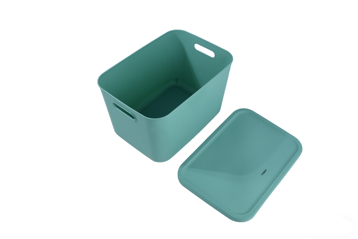 Longzon Stackable Home Storage Bins with Lids, Plastic Organizing Baskets with Handles, Cream White Storage Boxes for Closet, Shelves, Bathroom, Kitchen Pantry and Toy Organization
