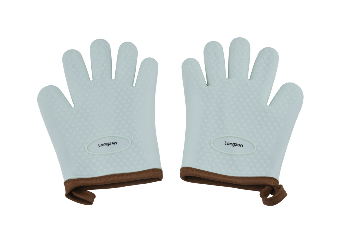 Longzon Silicone Heat Resistant Oven Gloves, Waterproof Non-Slip Grilling BBQ Mitts, Thickened Food Grade Silicone Pot Holders for Kitchen Cooking, Baking and Smoker, Easy to Clean, Mint Green