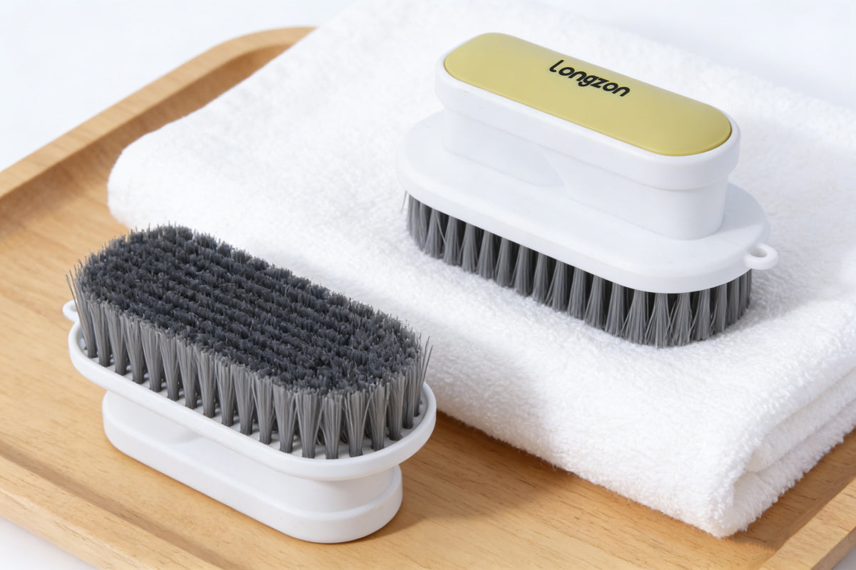 Longzon Soft Bristle Scrub Brush Set, Multi-Purpose Cleaning Brush for Shoes,Clothes,Laundry,Bathroom,Shower,Carpet,Household Scrubbing Brushes with Ergonomic Handle