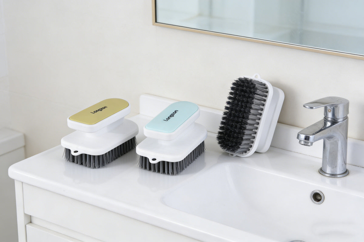 Longzon Soft Bristle Scrub Brush Set, Multi-Purpose Cleaning Brush for Shoes,Clothes,Laundry,Bathroom,Shower,Carpet,Household Scrubbing Brushes with Ergonomic Handle