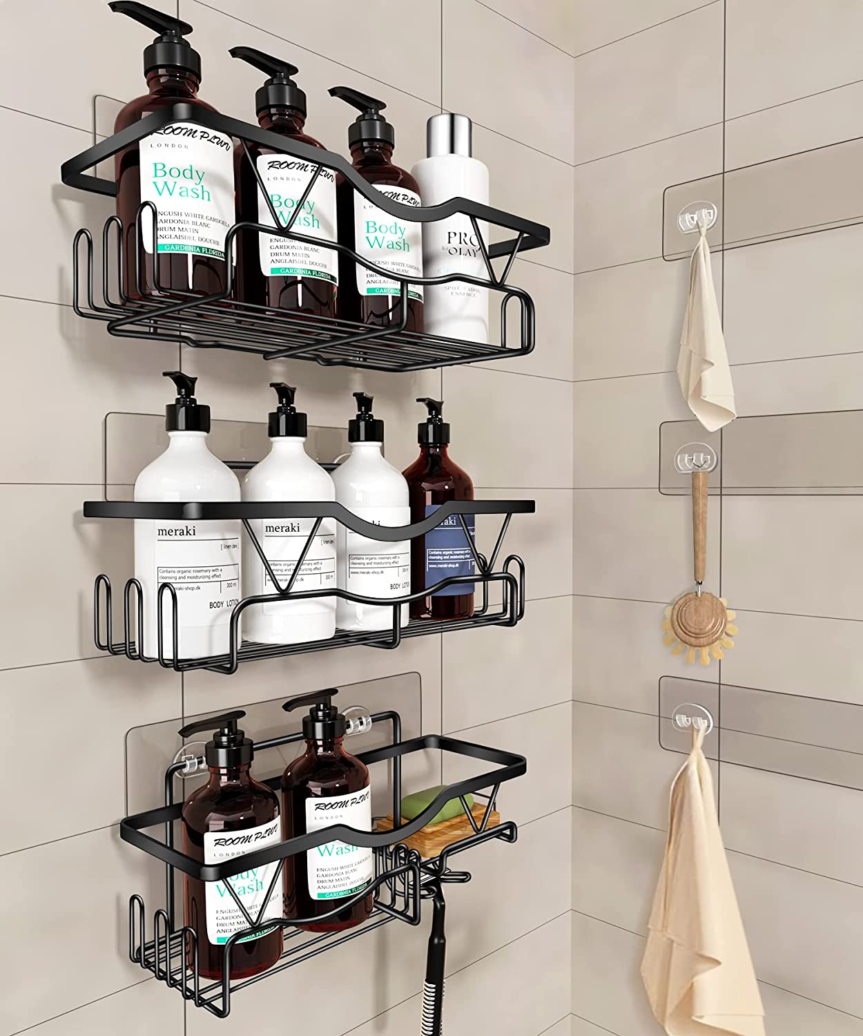 2-Pack Shower Caddy Shelf Organizer Rack, No Drilling Traceless Adhesive  Shower Wall Shelves, Rustproof Bathroom Shower Storage Organizer, Black 