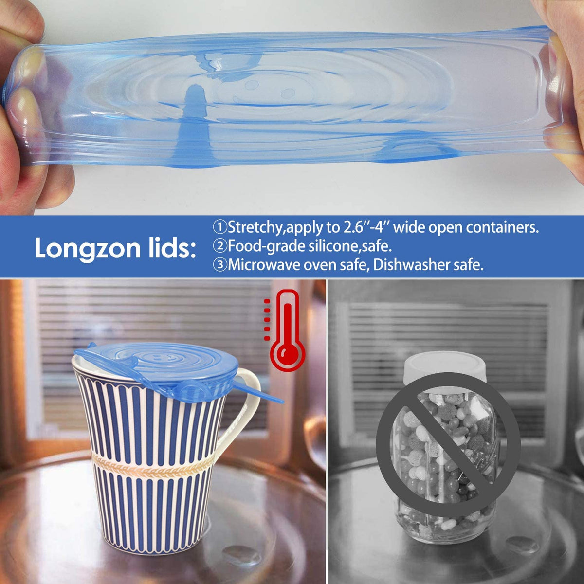 longzon Silicone Stretch Lids/Pet Food Can Covers/12 Pack