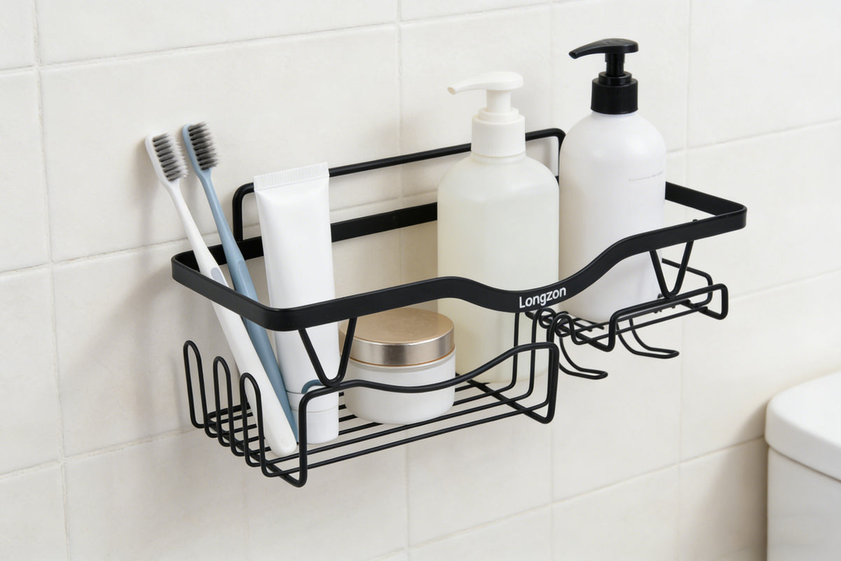 Longzon Sink Caddy Sponge Holder, Stainless Steel Kitchen Sink Organizer, Compact Dish Soap Drainer Rack with Removable Drip Tray, Rustproof Countertop Storage for Sponges and Brushes