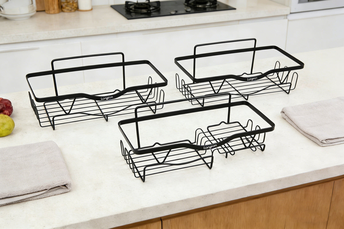 Longzon Sink Caddy Sponge Holder, Stainless Steel Kitchen Sink Organizer, Compact Dish Soap Drainer Rack with Removable Drip Tray, Rustproof Countertop Storage for Sponges and Brushes
