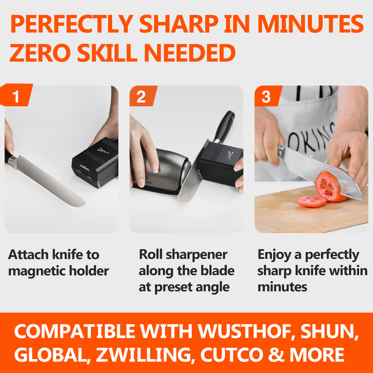 Longzon ZForge V2 Electric Rolling Knife Sharpener Adjustable 10°–25° Magnetic Angles