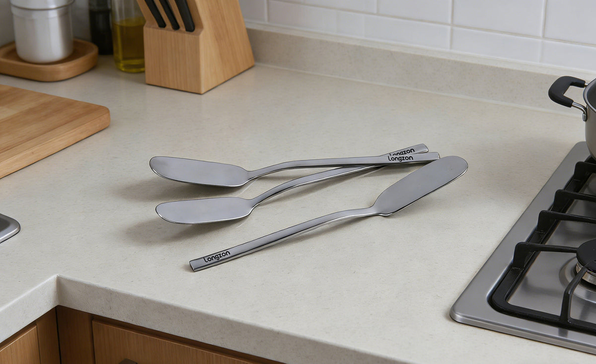 Longzon 316 Stainless Steel Butter Knife,Butter Spreader,Jam Spoon,Multi-Purpose Butter Spreader Knife for Kitchen Restaurant Party,Bread Sandwich Spreader,Dishwasher Safe