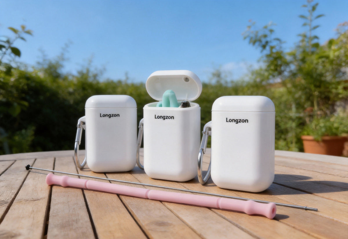 Longzon Reusable Silicone Straws, Eco-Friendly Silicone Drinking Straws with Cleaning Brush, Premium Food Grade Rustproof Straws for Tumblers, Smoothies and Juice, Dishwasher Safe