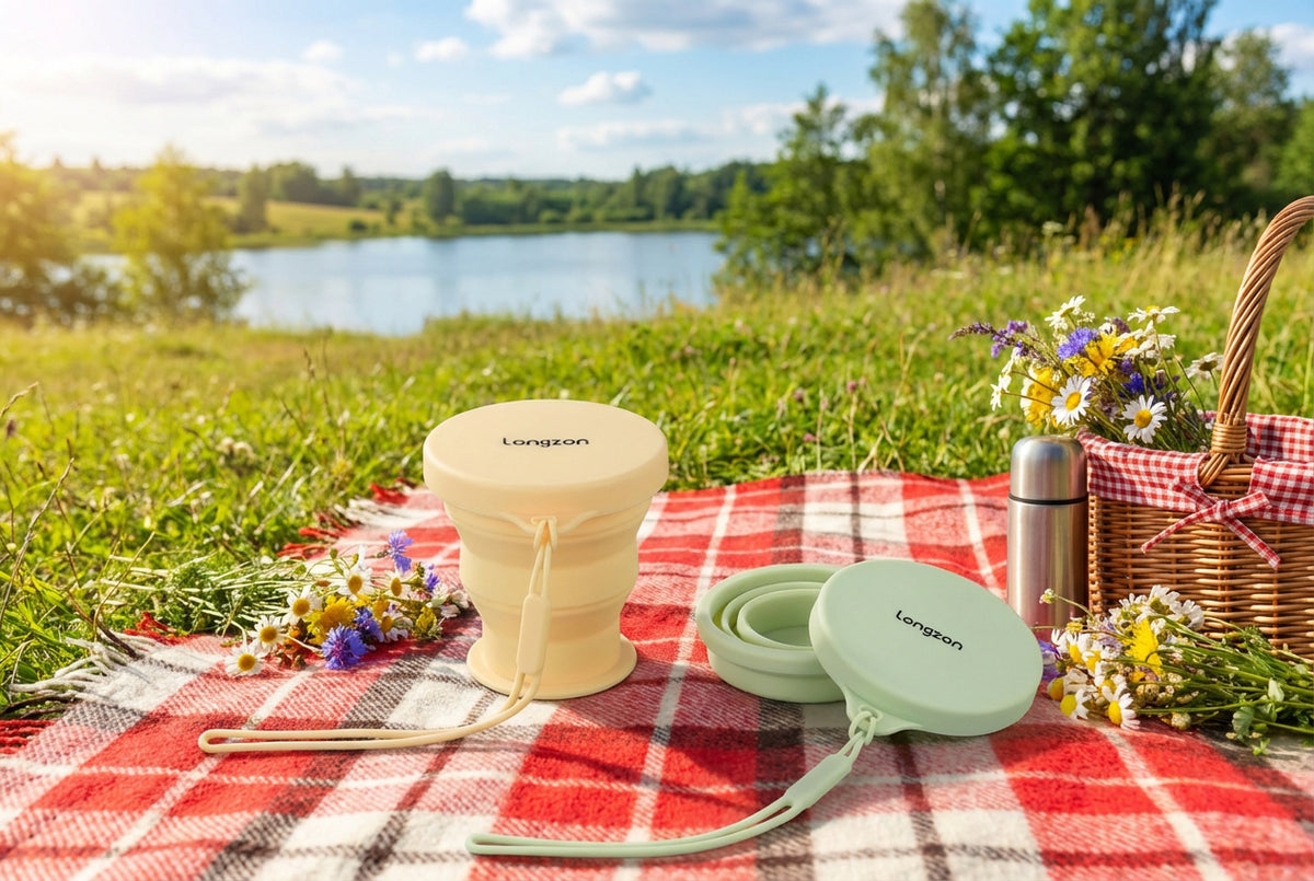 Longzon Collapsible Silicone Water Bottle,Square Folding Travel Cup with Straw,BPA-Free Leakproof Portable Sports Bottle for Hiking,Camping, Gym and Outdoors