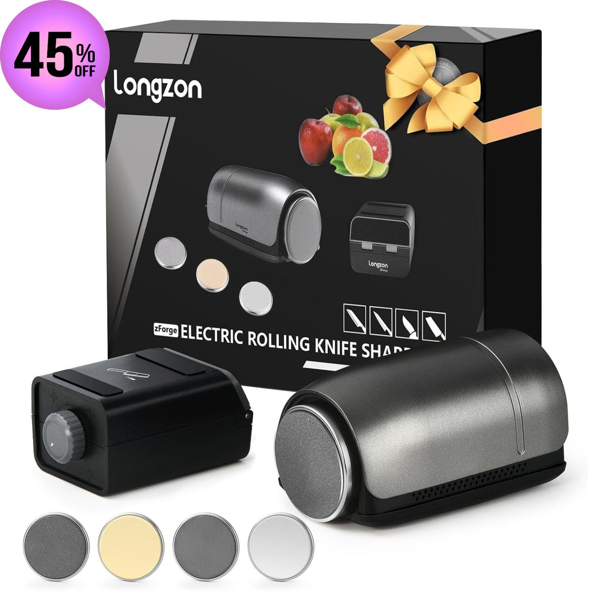 Longzon ZForge V2 Electric Rolling Knife Sharpener Adjustable 10°–25° Magnetic Angles