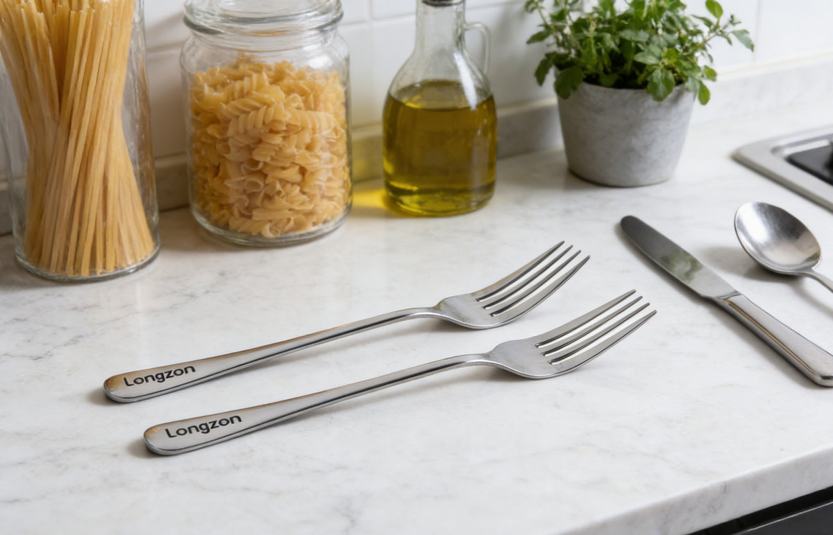 Longzon Stainless Steel Silverware Set, Modern Flatware Set Including Spoons and Forks, Mirror Polished Cutlery for Home Kitchen and Restaurant, Dishwasher Safe