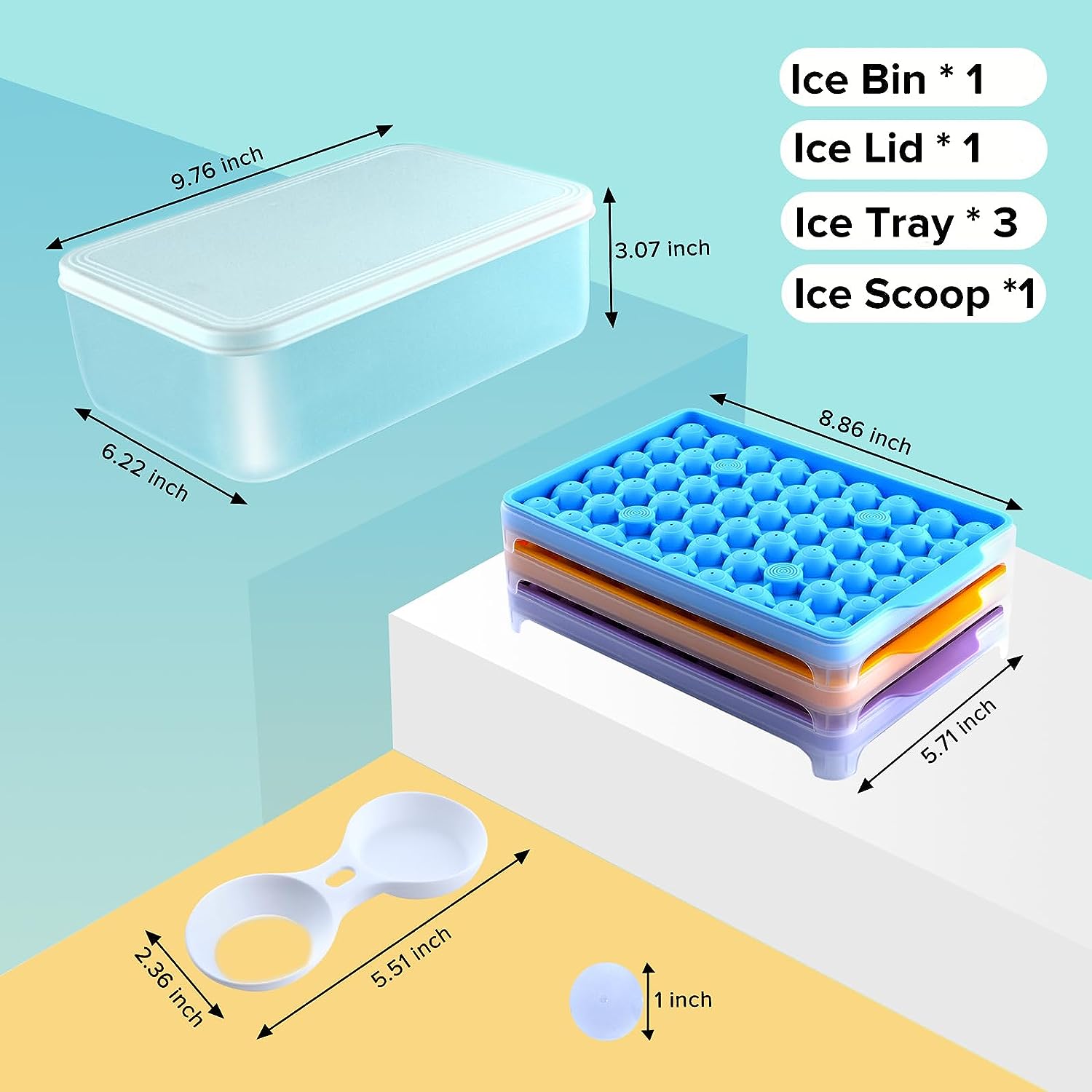 Ice Cube Tray with Lid and Bin, Silicone Ice Cube Trays for Freezer with Ice  Box