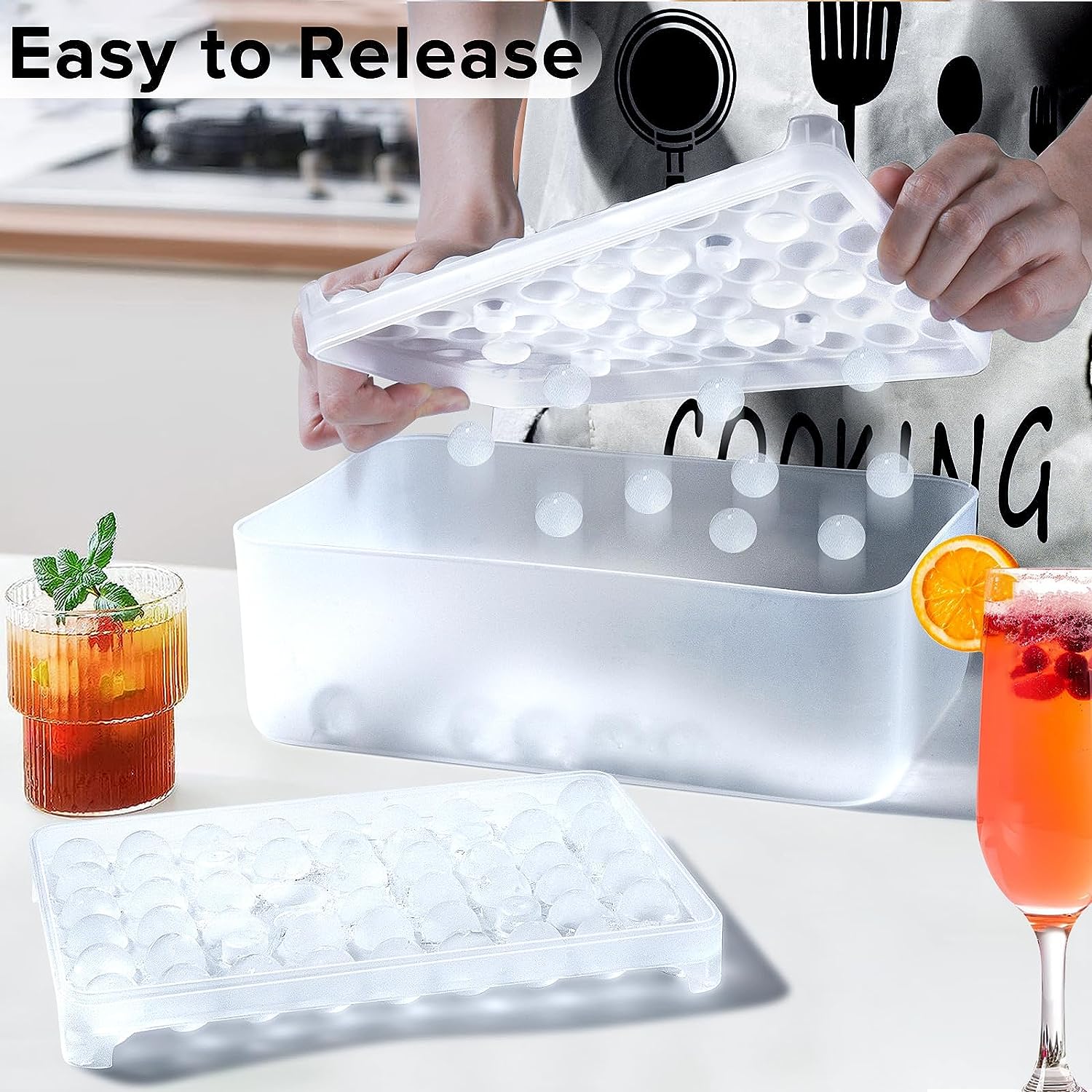 Ice Cube Tray For Freezer With Lid And Bin