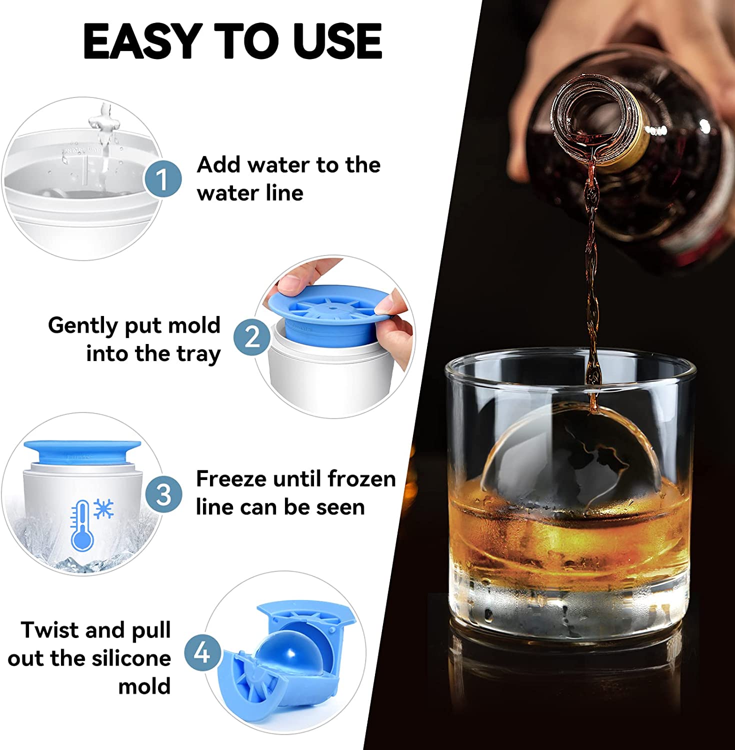 longzon Mini Round Ice Cube Tray with Lid and Bin,3 pack Silicone Ice Cube  Trays for Freezer