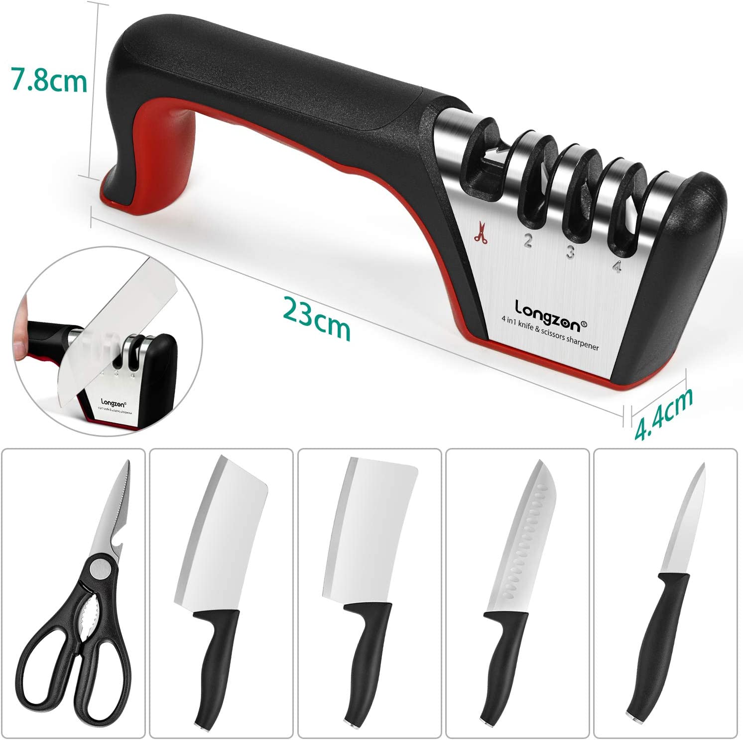 4-In-1 Longzon [4 Stage] Knife Sharpener with a Pair of Cut-Resistant  Glove, NEW