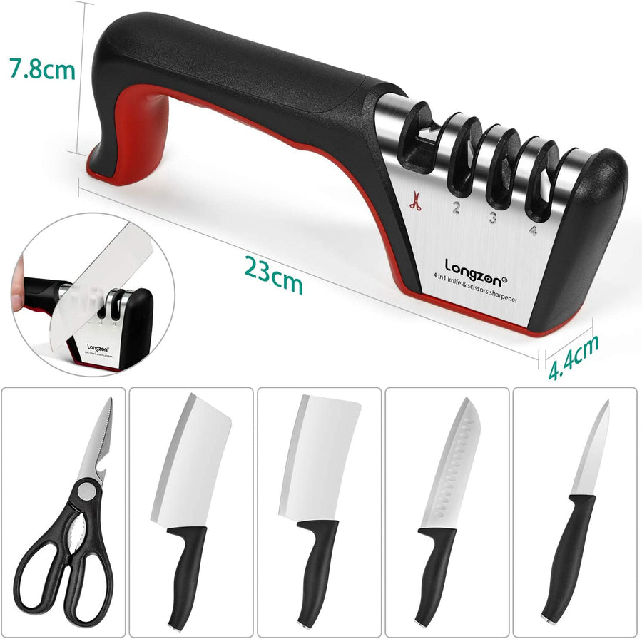 4-in-1 longzon [4 stage] Knife Sharpener with a Pair of Cut-Resistant