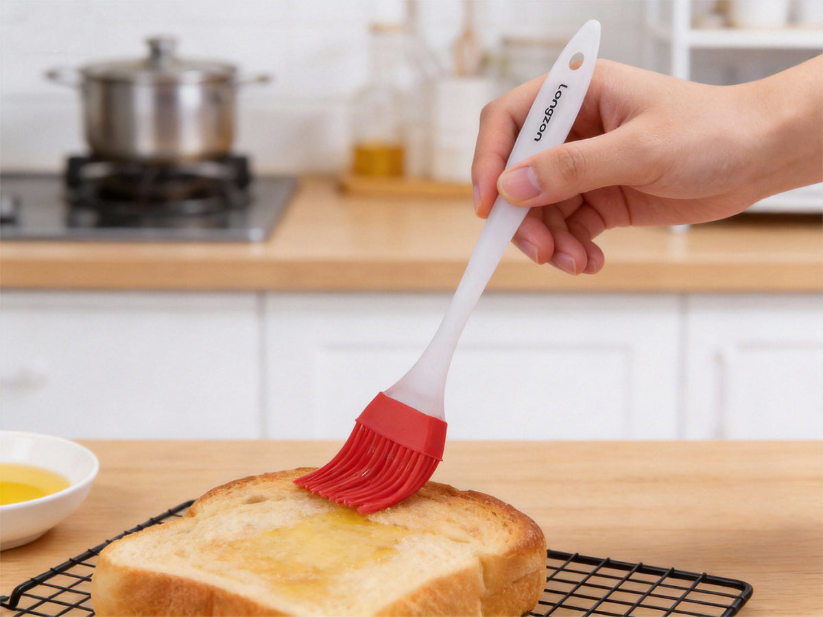 Longzon Silicone Basting Brush, Heat Resistant Pastry Brush with Ergonomic Handle, One-Piece Food Grade Oil Brush for BBQ Grilling, Baking, Cooking and Marinades, BPA-Free, Dishwasher Safe