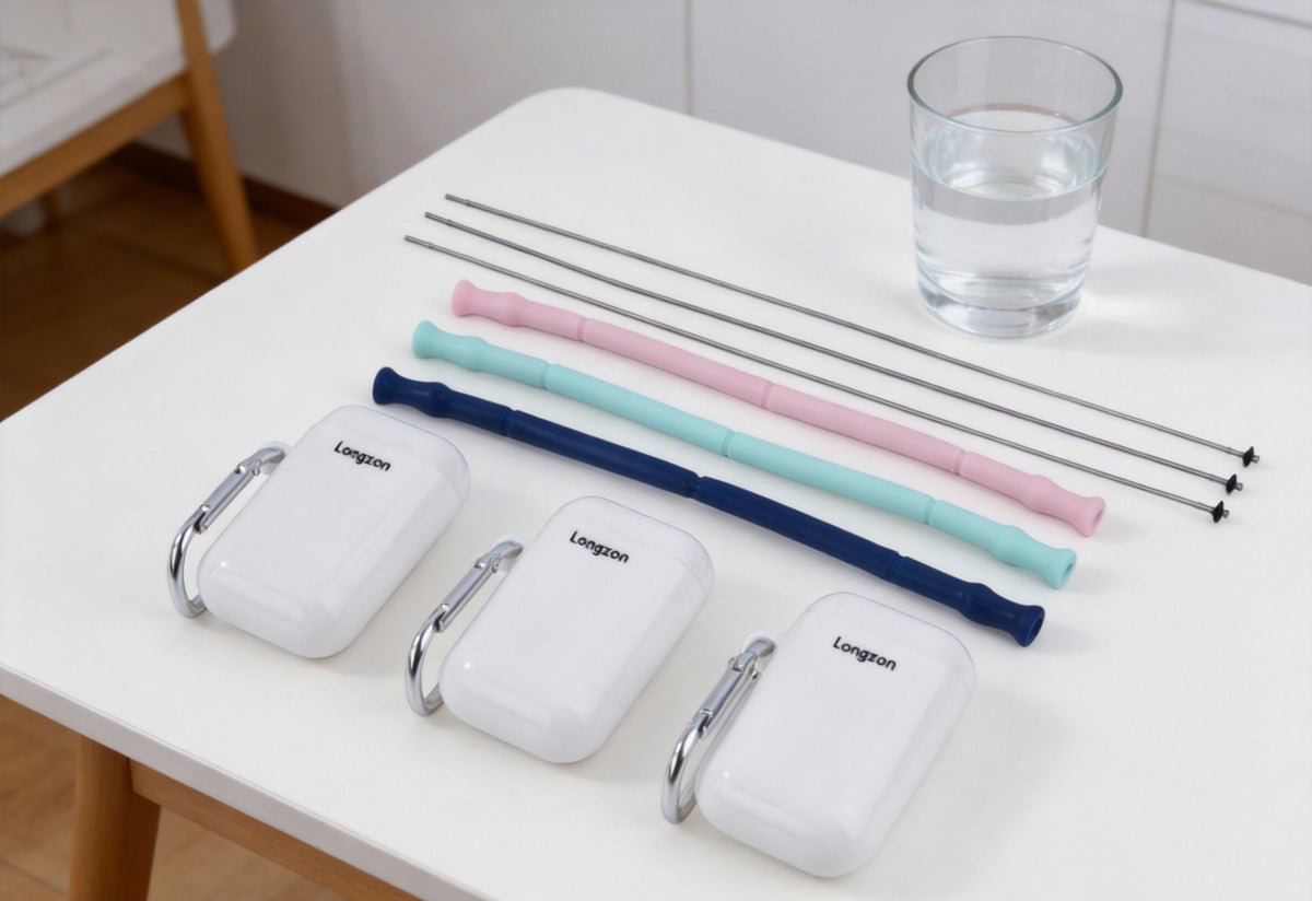 Longzon Reusable Silicone Straws, Eco-Friendly Silicone Drinking Straws with Cleaning Brush, Premium Food Grade Rustproof Straws for Tumblers, Smoothies and Juice, Dishwasher Safe
